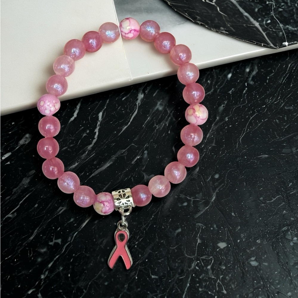 Pink Ribbon Beaded Stretch Bracelet - Unbranded - Picture 3 of 6